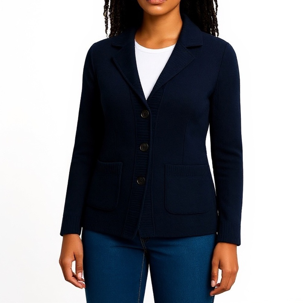 Talbots Ribbed 100% Cashmere Soft Cozy Cardigan Jacket Black Classic Size Medium